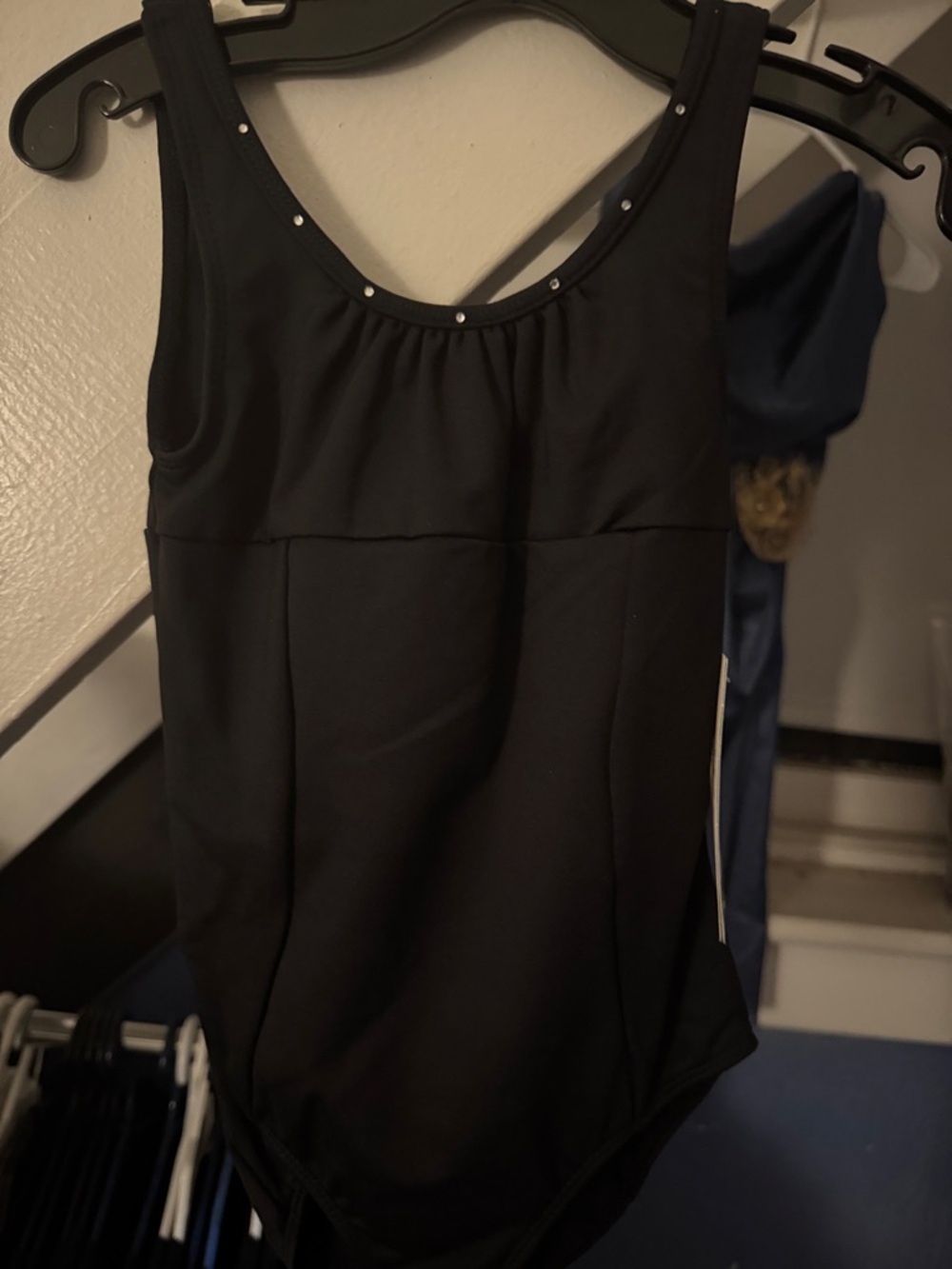 Black Tank-Style Leotard with Studded Neckline